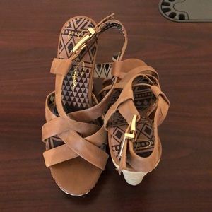 Jessica Simpson Brown Leather Wedges